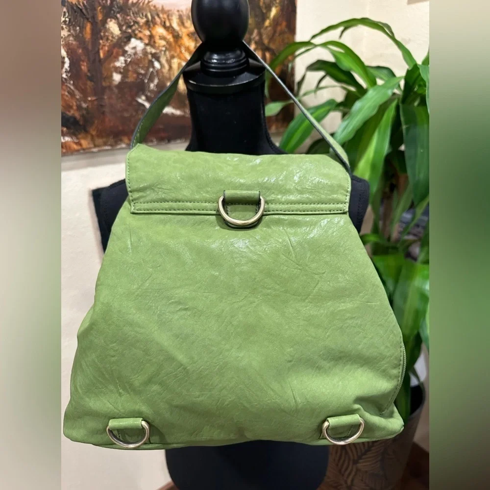 Bueno Lime Green Faux Leather Backpack Shoulder Bag Large